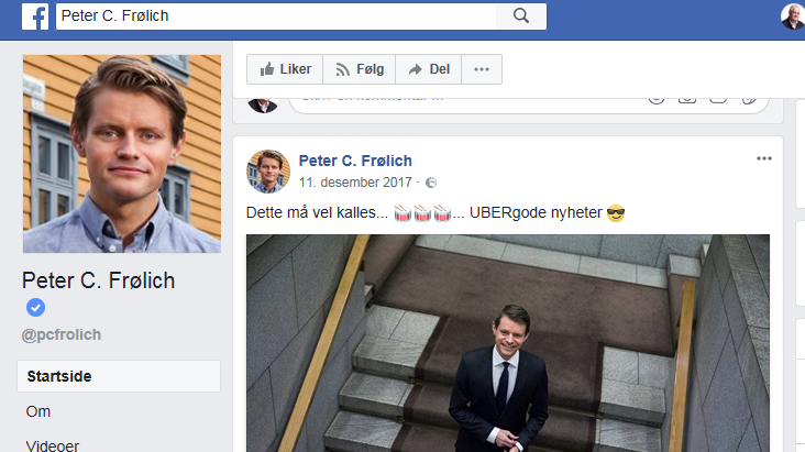 Peter Frølich (H) og Sveinung Rotevatn (V) brukte sine partiers landsmøter til nye PR-utspill for det kriminelle selskapet Uber. Vet partiene hva de driver med? (Faksimile fra Facebook fra tidligere).