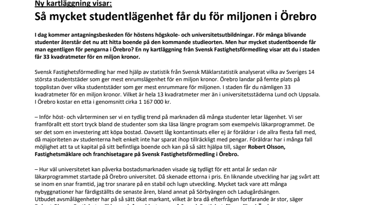 Ny kartläggning visar: Så mycket studentlägenhet får du för miljonen i Örebro