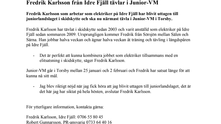Fredrik Karlsson från Idre Fjäll tävlar i Junior-VM