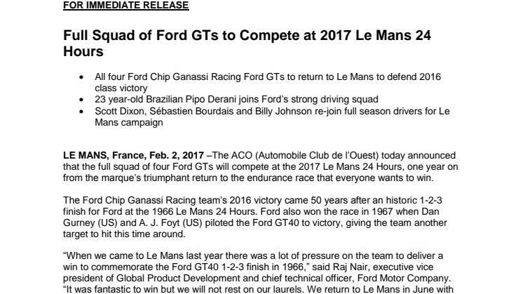 Ford deltager endnu en gang i det 24-timers løb Le Mans 