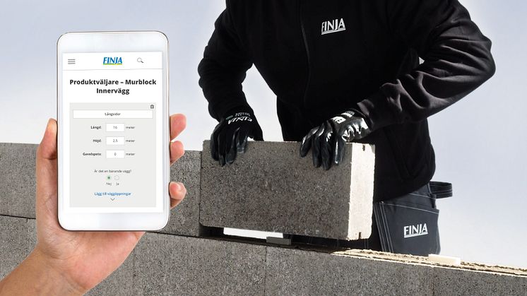 Finja Betongs digitala verktyg för Murblock Innervägg guidar dig till rätt val av såväl mängden block som vilken typ av murbruk, putsbruk och armering som passar till just ditt projekt.