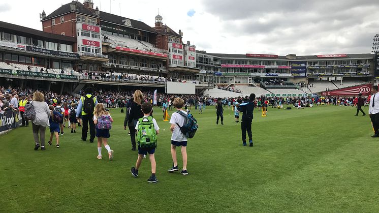 Children were welcomed onto the outfield at the Kia Oval on Monday to celebrate England's success