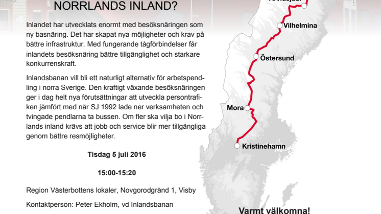 Hur kan pendeltåg rädda Norrlands inland? Välkommen till Inlandsbanans seminarium i Almedalen.