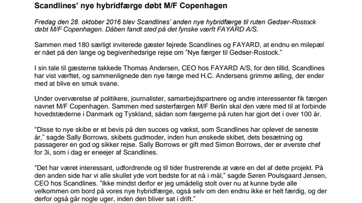 Scandlines’ nye hybridfærge døbt M/F Copenhagen