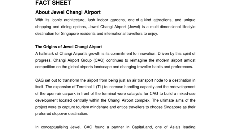 [FACT SHEET] About Jewel Changi Airport