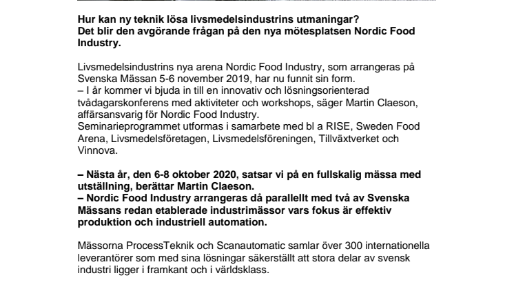 Nordic Food Industry banar väg för svensk livsmedelsindustri