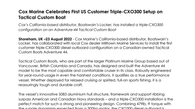 August 2022 - Cox Marine Installs First Customer Triple CXO300_FINAL.pdf
