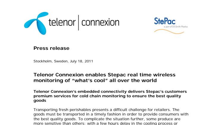 Telenor Connexion enables Stepac real time wireless monitoring of “what’s cool” all over the world