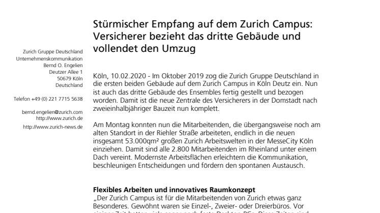 Stürmischer Empfang auf dem Zurich Campus:  Versicherer bezieht das dritte Gebäude und vollendet den Umzug