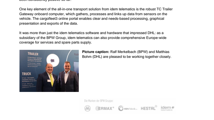 DHL is networking transport fleets across Europe with idem telematics