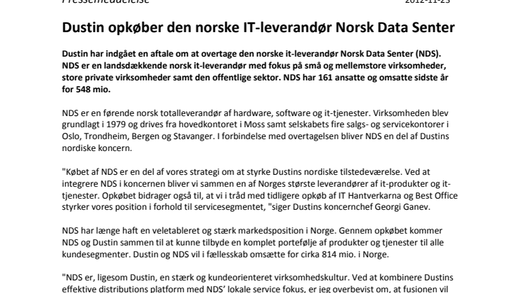 Dustin opkøber den norske it-leverandør Norsk Data Senter