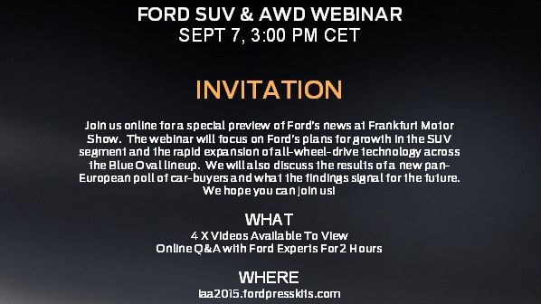 Velkommen til deltagelse på Fords webinar om våre SUV og AWD på veldig mange av våre modeller. Tid i dag mandag 7. september kl. 15.00