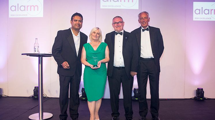 (L to R) Comedian and awards presenter Paul Sinha, ng homes Regeneration Manager Margaret Fraser, ng homes Chair John Thorburn & Rod Penman, Head of Sales & Segment Public Services from Zurich Municipal