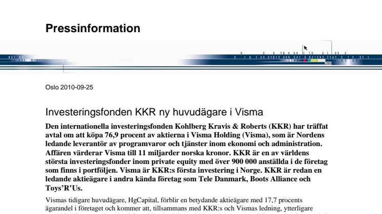 Investeringsfonden KKR ny huvudägare i Visma