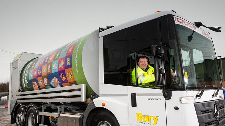 Cllr Alan Quinn at the wheel of one of the new bin wagons