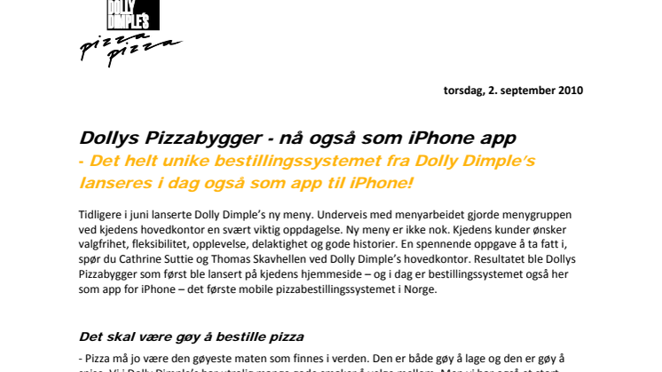 Dollys Pizzabygger - nå også som iPhone app