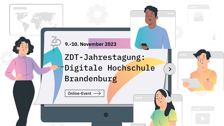 Am 9. und 10. November 2023 laden Brandenburgs Hochschulen alle Interessierten, Beschäftigten und Studierenden zur dritten virtuellen Jahrestagung „ZDT-Forum: Digitale Hochschule Brandenburg“ ein. (Bild: Storyset - Digital Presentation)