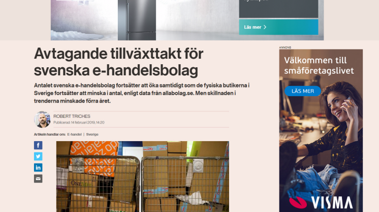Avtagande tillväxttakt för svenska e-handelsbolag
