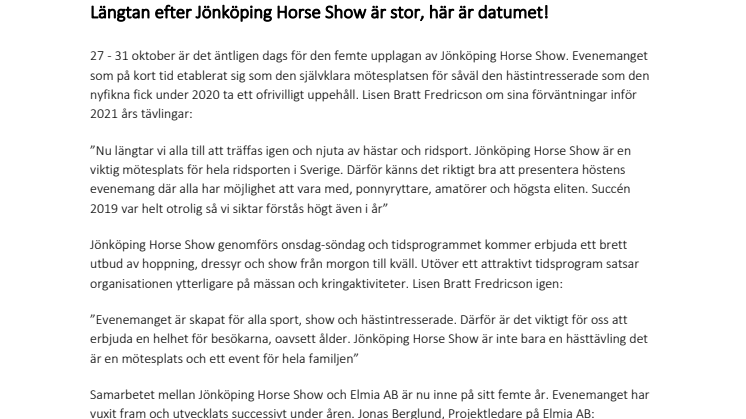 Längtan efter Jönköping Horse Show är stor, här är datumet!