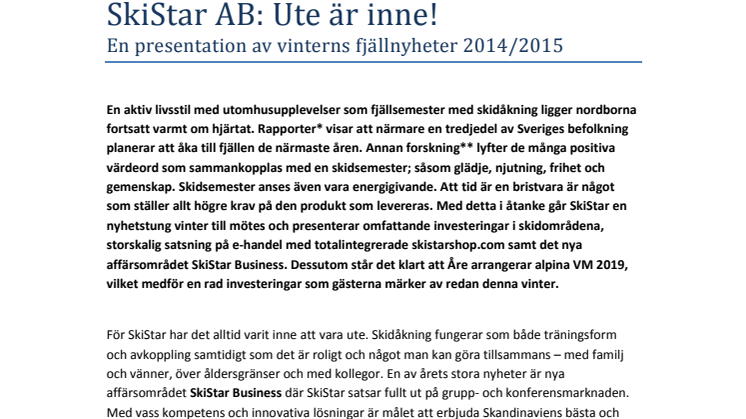 Årets Nyheter från SkiStar 2014/2015
