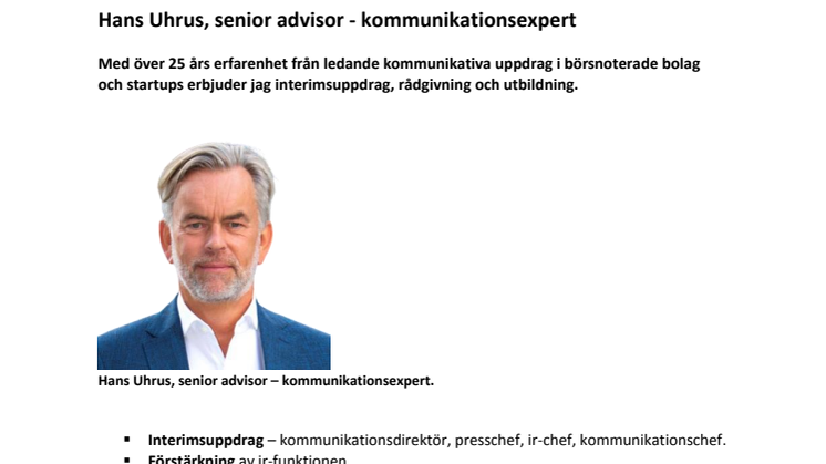 Hans Uhrus, senior advisor - kommunikationsexpert