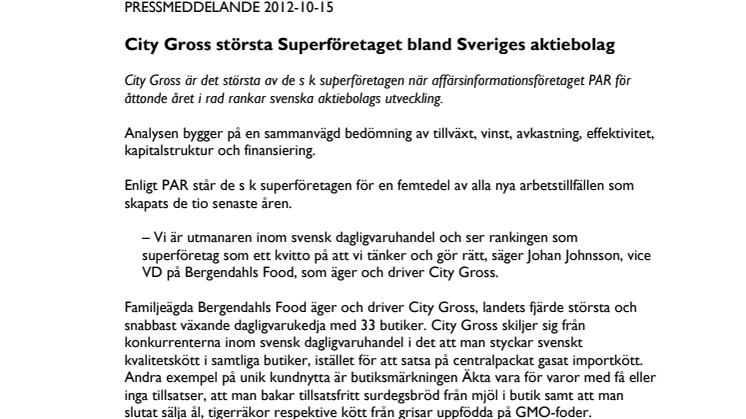 City Gross största Superföretaget bland Sveriges aktiebolag
