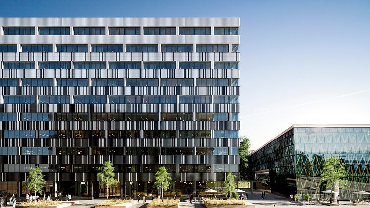 Ett av Sveriges högst kontorshus med trästomme byggs på Östra Station i Umeå. Huset är nu fullt uthyrt. Visionsbild: Wingårdhs Arkitekter. 