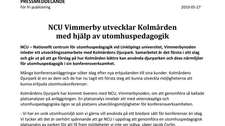NCU Vimmerby utvecklar Kolmården med hjälp av utomhuspedagogik