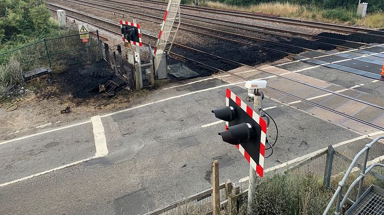 Damage caused by fire at Sandy on the East Coast Main Line - picture credit: Network Rail