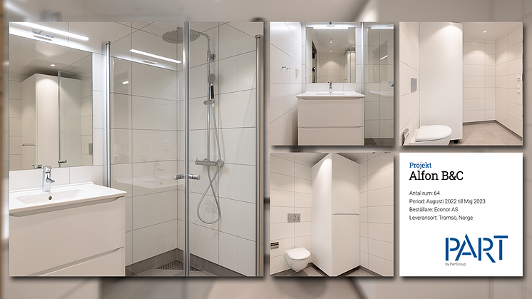 Part levererar 64 badrum till projektet Alfon B&C i Norge.