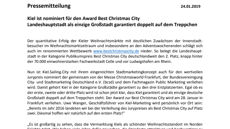 Kiel - nominiert für den Award Best Christmas City Deutschland 2018