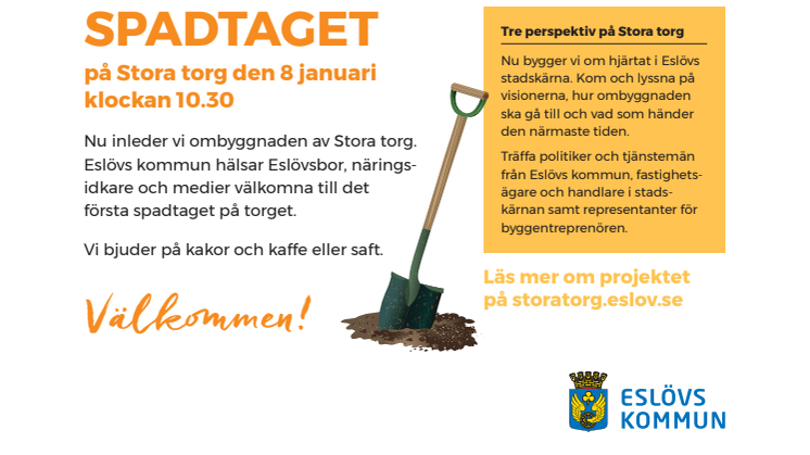 Inbjudan första spadtaget på Stora torg 8 januari 