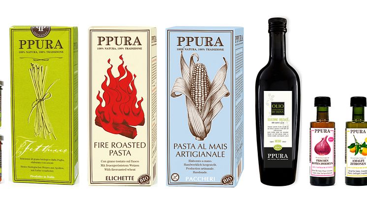 Ppuras sortiment erbjuder pesto, pasta och olivolja och alla produkter är ekologiska.