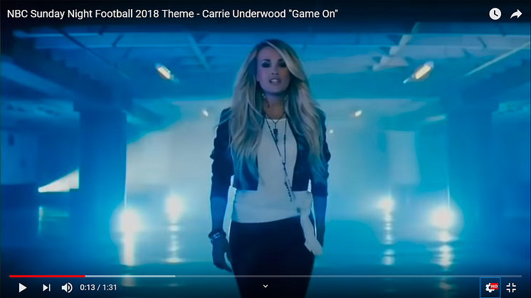 A screenshot of Carrie Underwood's "Game On" music video