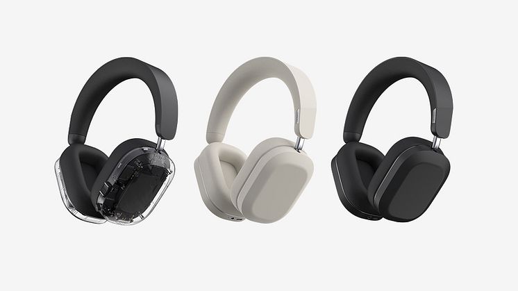MONDO over-ear headphone lanseras i färgerna transparent, greige och svart med ett rekommenderat pris på 1799 SEK