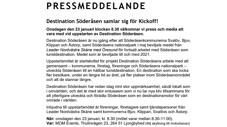 Pressinbjudan: Destination Söderåsen samlar sig för Kickoff!