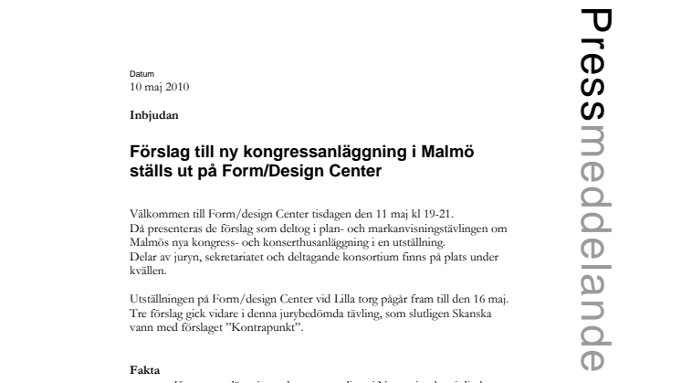 Förslag till ny kongressanläggning i Malmö ställs ut på Form/Design Center
