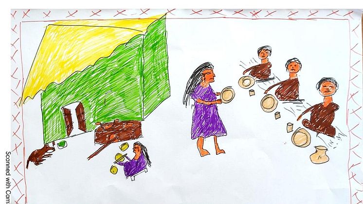 Sunita*, giftes bort när hon var 12 år. Här har hon ritat hur hennes liv ser ut nu.