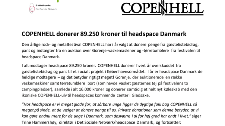 COPENHELL donerer 89.250 kroner til headspace Danmark 