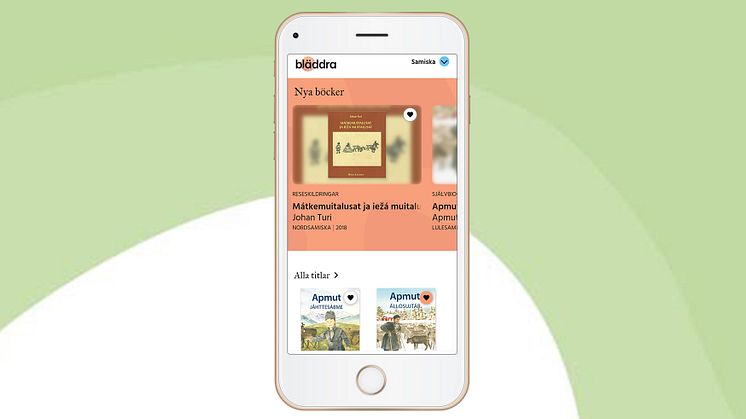 Den kommande appen Bläddra, som gör det möjligt att läsa e-böcker på samiska och romani chib.