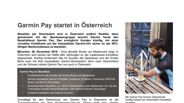 Garmin Pay startet in Österreich