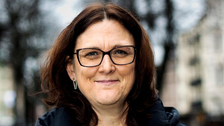 Cecilia Malmström, tidigare EU-kommissionär och slutkandidat till generalsekreterare för OECD, medverkar i ett samtal om världshandeln som arrangeras av Folkuniversitetet och Göteborgs universitet. Foto: Johan Wingborg/Göteborgs universitet