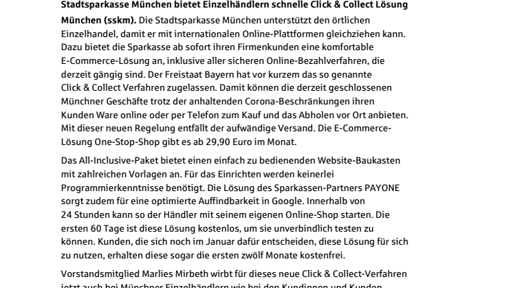 Stadtsparkasse München bietet Einzelhändlern schnelle Click & Collect Lösung