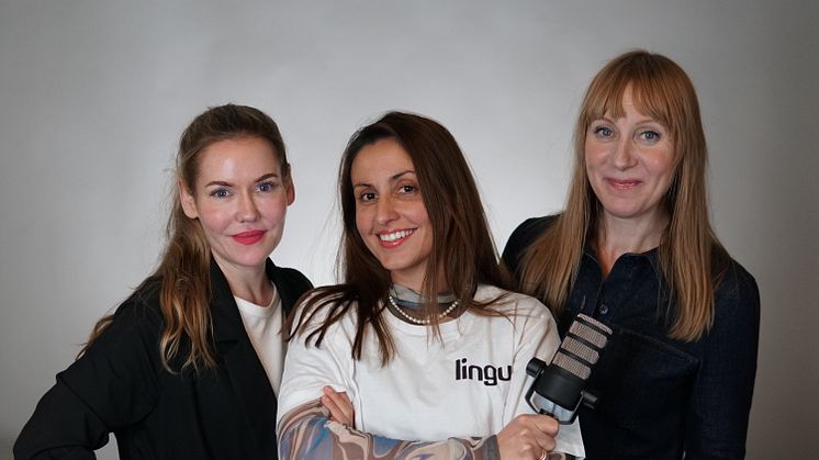 Pia Lorentzen Skjennum, leder for Content, Golara Heydari, daglig leder og Camilla Cahill, podcastredaktør
