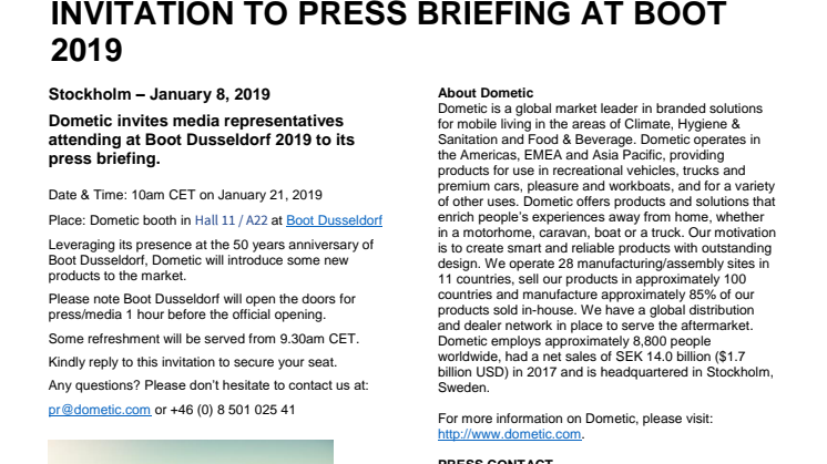 Dometic invites media to boot Düsseldorf press briefing