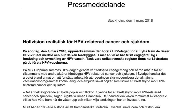 Nollvision realistisk för HPV-relaterad cancer och sjukdom