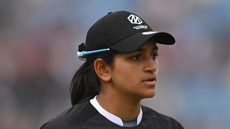 Originals bowler Mahika Gaur looks on during The Hundred match between Northern Superchargers Women and Manchester Originals Women at Headingley. (Photo by Stu Forster/Getty Images)