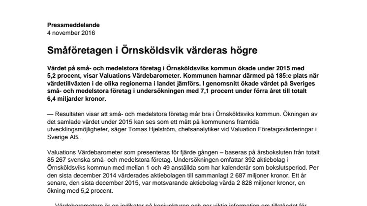 Värdebarometern 2015 Örnsköldsviks kommun