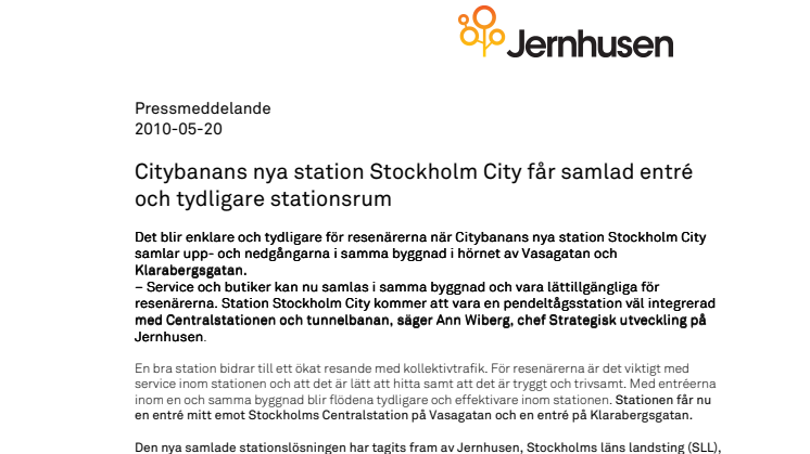 Citybanans nya station Stockholm City får samlad entré och tydligare stationsrum