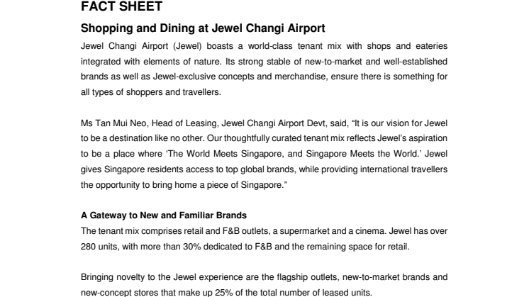 [FACT SHEET] Shopping & Dining in Jewel